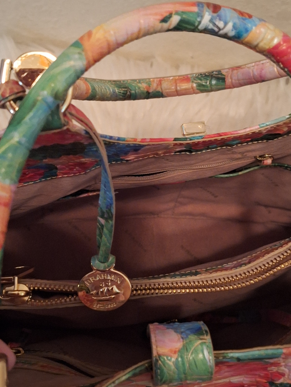 Floral Multi-Color Shoulder Bag with Turn-Lock Accent - Picture 2 of 8